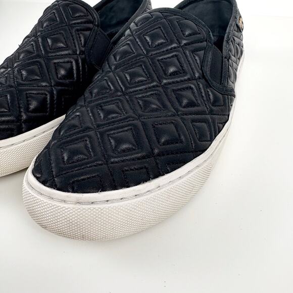 Tory Burch Jesse Quilted Leather Slip On Sneaker Black Size 10 Loafer Flats Logo - Picture 4 of 16